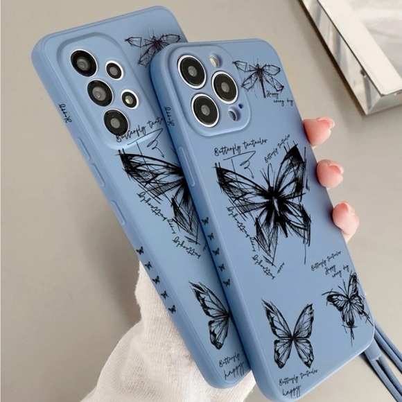 Butterfly pattern iPhone 13 case with lanyard - Picture 4 of 6